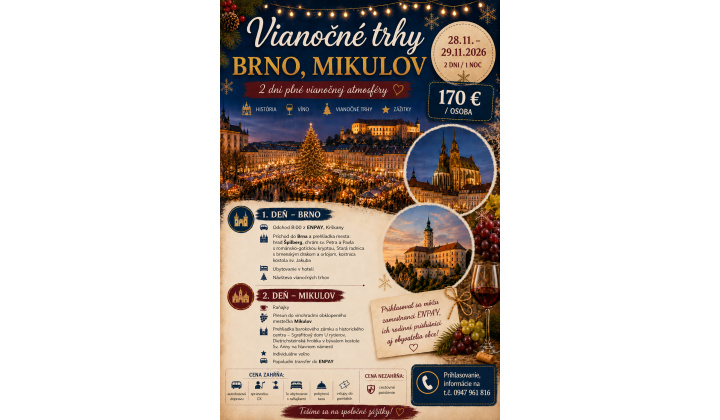 Fotka pre článok Navštívte so spoločnosťou ENPAY-Krškany  Vianočné trhy v Brne a objavte čaro Mikulova