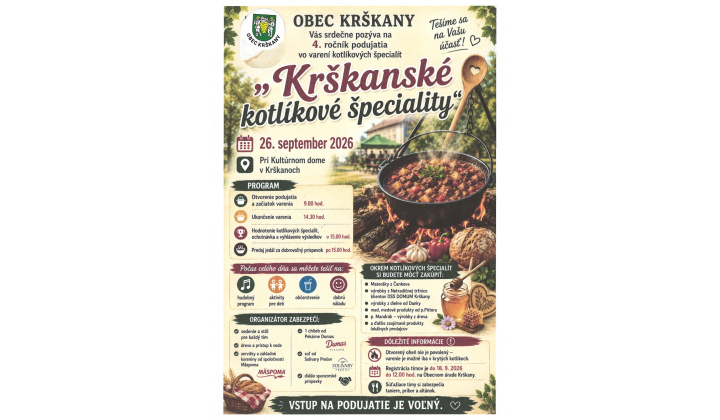 Fotka pre článok Pozývame Vás na 4. ročník ''Krškanských kotlíkových  špecialiít''