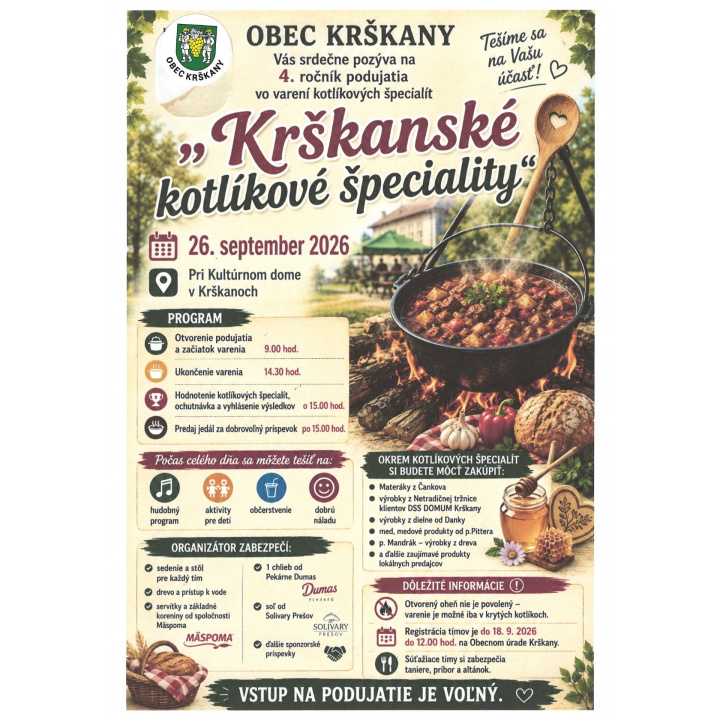 Menšia fotka pre článok Pozývame Vás na 4. ročník ''Krškanských kotlíkových  špecialiít''