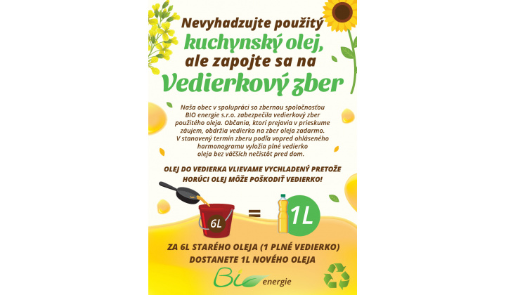 Fotka pre článok Zber jedlého oleja -  pondelok 21.09.2026