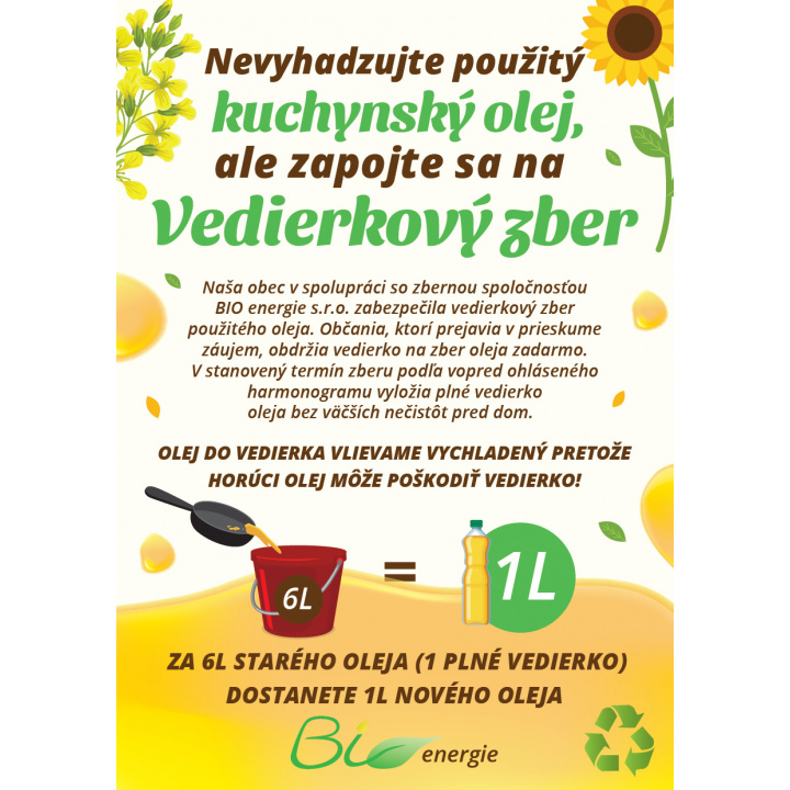 Menšia fotka pre článok Zber jedlého oleja -  pondelok 21.09.2026